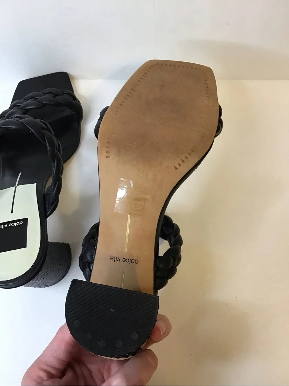 DOLCE VITA Women’s Black Braided Double-Strap Square Toe Block Heel Sandals 9.5